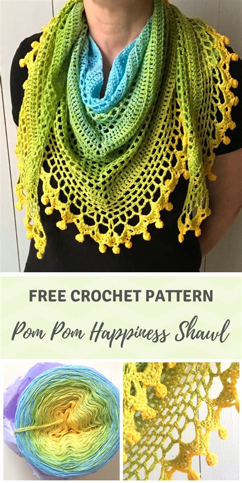 Pom Pom Happiness Shawl Free Crochet Pattern On Wilmade Including