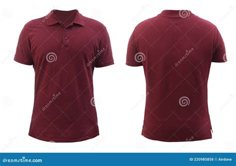 Blank Collared Shirt Mock Up Template, Front and Back View, Plain Maroon Red T-shirt Isolated on ...