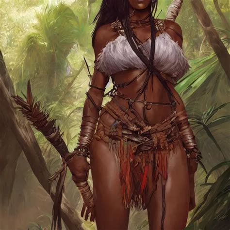 A Female Tribal Warrior In The Jungle African By Stable Diffusion