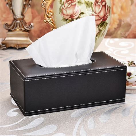 Plain Wood Leather Rectangular Tissue Storage Boxes Cover Toilet Paper