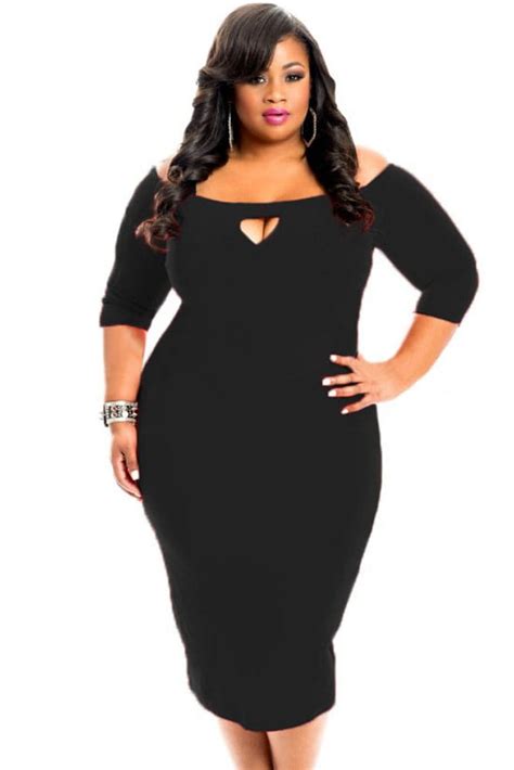 34 Length Sleeve Black Bodycon Sexy Plus Size Dresses Online Store For Women Sexy Dresses