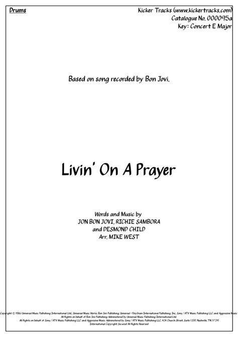 Livin On A Prayer Arr Mike West Sheet Music Bon Jovi Drums