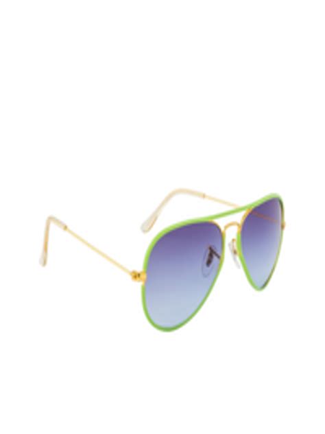 Buy Ted Smith Unisex Blue Lens And Gold Toned Aviator Sunglasses With Uv Protected Lens