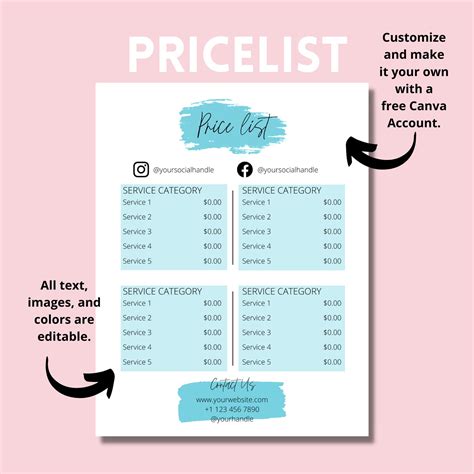 Editable Esthetician Price List Printable Menu Template Spa Etsy