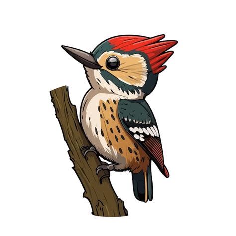 Lindo estilo de dibujos animados de pájaro carpintero Vector Premium