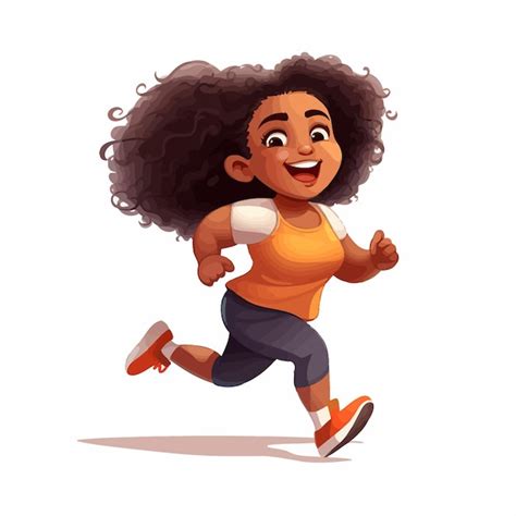 Chubby black woman running and jogging cartoon película de dibujos