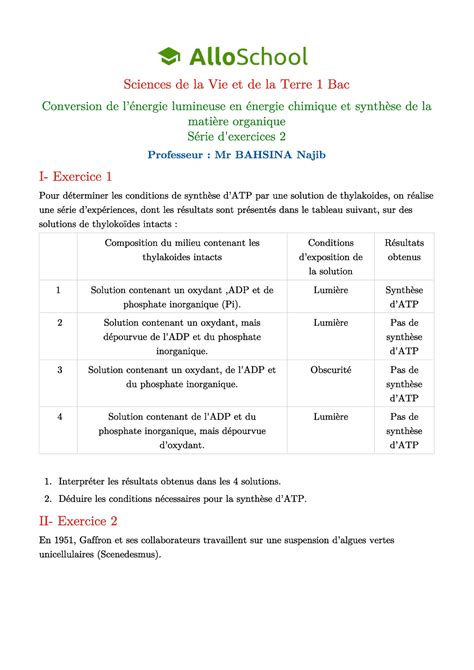 Conversion De L Energie Lumineuse En Energie Chimique Et Synthese De La