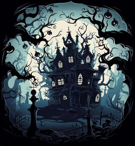 Vector Paisaje De Halloween En El Cementerio Rboles Negros De Miedo