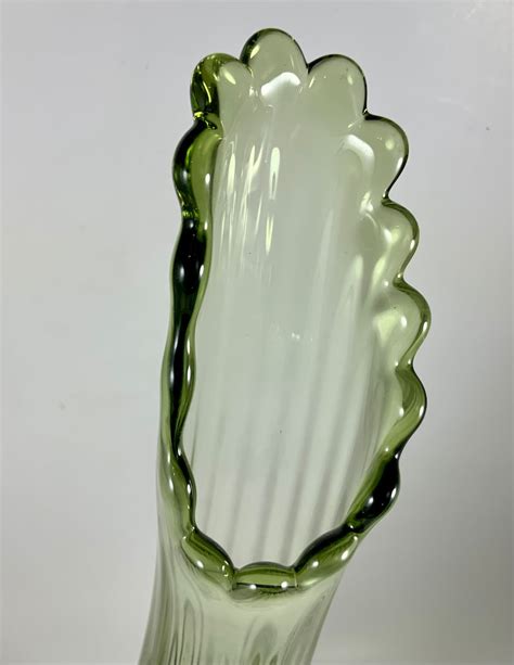 Vintage Fenton Swung Vase Avocado Green Thumbprint Stretch Etsy