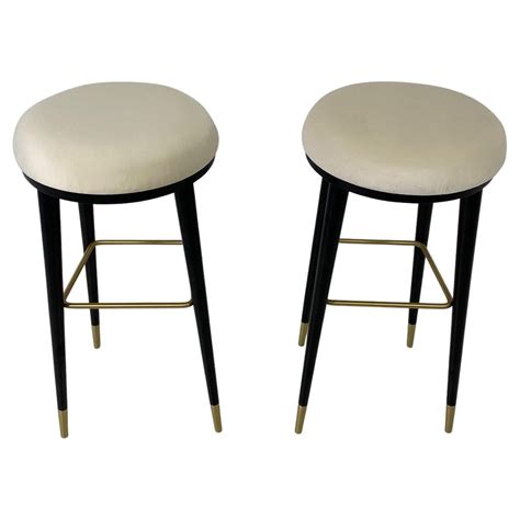 Pair Of Steel And Leather Mid Century Modern Italian Bar Stools By