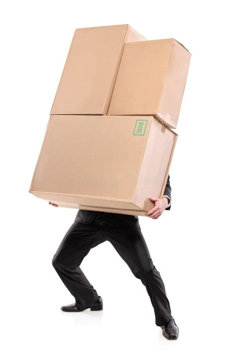 Man With 4 Stacked Boxes Stock Photo Image Of Blue Cardboard 6468526