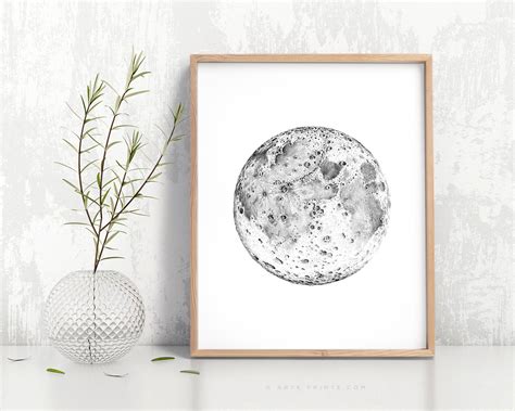 Pencil Drawing Moon Printable Art Minimalist Black and White | Etsy