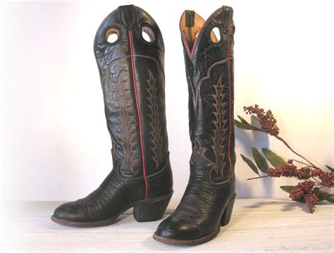 Vintage Cowboy Boots Tony Lama Black Label Black Bullhide