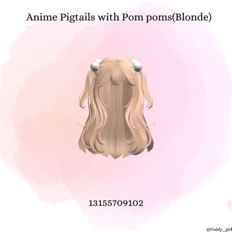 Anime Pigtails With Pom Poms Blonde Code Blonde Hair Roblox