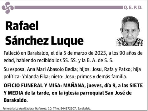 Rafael Sanchez Luque Esquela Necrológica El Correo