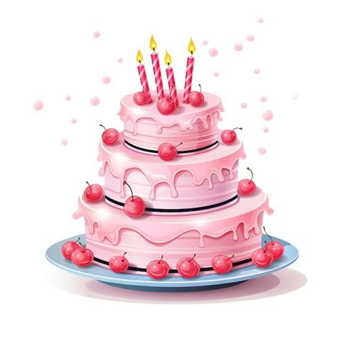 Premium Photo | Cartoon happy birthday pink cake on white background