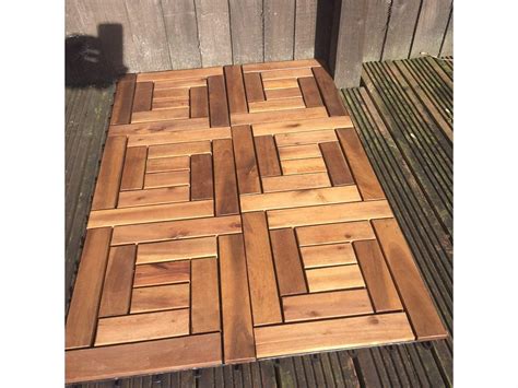 6X Wooden Interlocking Acacia Hardwood Decking Tiles 10 Slat Deck