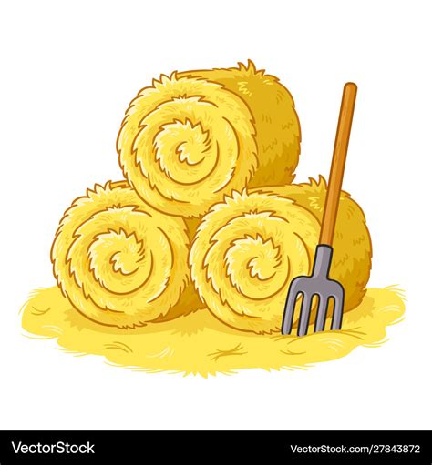 Bales With Hay And Pitchforks On A White Vector Image