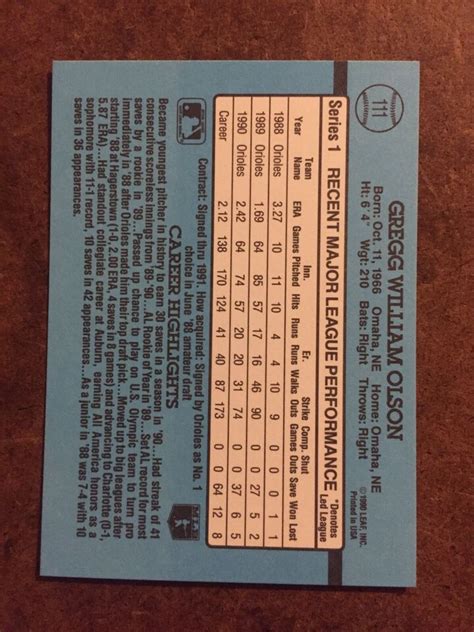 Gregg Olson 111 Donruss 1991 MLB Baseball Card EBay