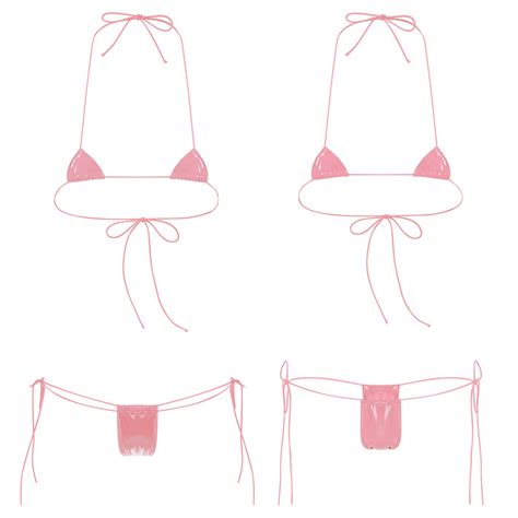 Yeahdor Womens Two Piece Lingerie Suit Wet Look Patent Leather Micro Bikini Set Halter Lace Up