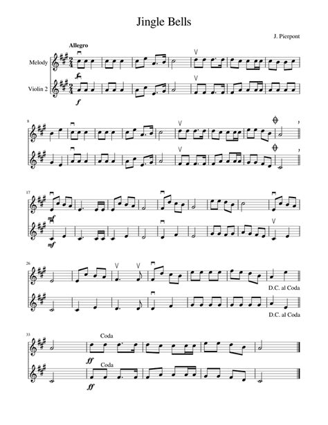 Jingle Bells Sheet Music For Violin String Duet