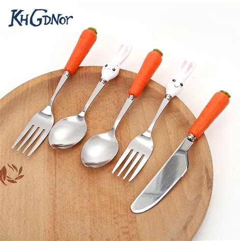 Khgdnor 2 Pc Cartoon Cutlery Set Children Dinnerware Set Stainless