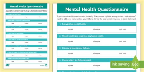 Mental Health Questionnaire Lks2 Teacher Made