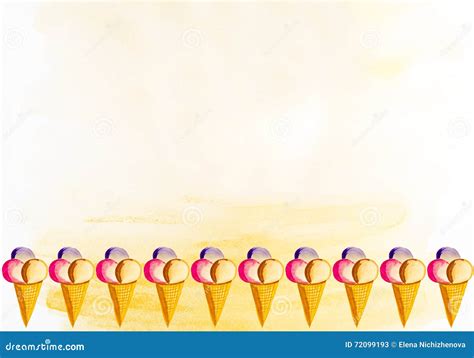 Ice Cream In A Waffle Cone With Watercolors Stock Illustration