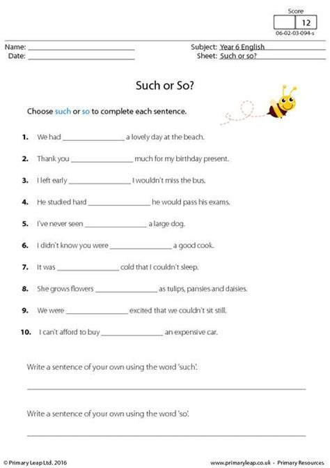 Grammar Year 6 English Worksheets