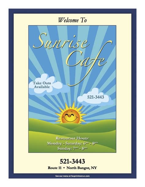 Sunrise Cafe 2019 Fasprint Menus