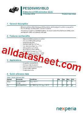 PESD5V0S1BLD Datasheet PDF Nexperia B V All Rights Reserved