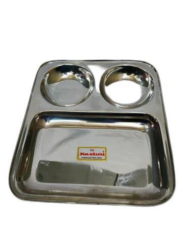 Silver Plain Kasturi Stainless Steel Compartment Plate For Restaurant