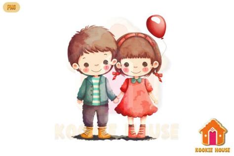 Cute Couple Kid Valentine's Day Clipart Graphic by Kookie House ...