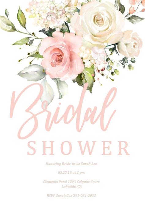 Blush Pink Floral Bridal Shower Invitations Invitation Template Bridal