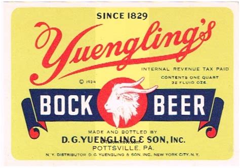 Item Yuengling S Bock Beer Label Pa