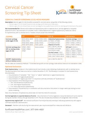 Fillable Online Cervical Cancer Screening Tip Sheet Ccs Hedis Tips Fax