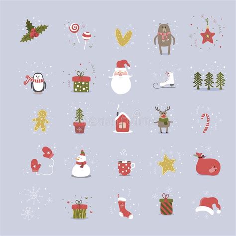 Icons Set Von Weihnachten Und Neujahr Elemente Mit Tieren Und Santa