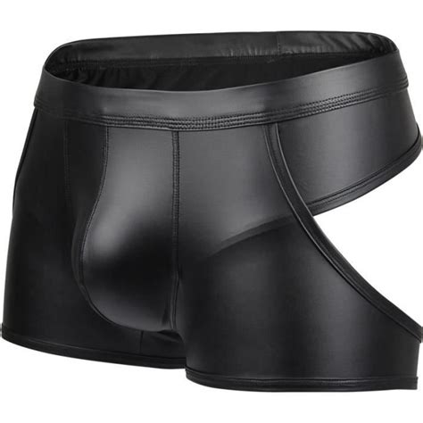 Sous vêtement Boxer ajouré en Faux cuir pour homme sous vêtement Sexy