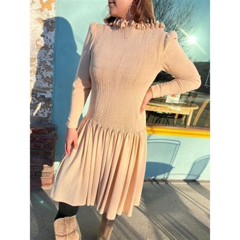 Maggy Reeves Dresses Vintage Maggy Reeves Ml Nude High Collar Aline Dress Poshmark
