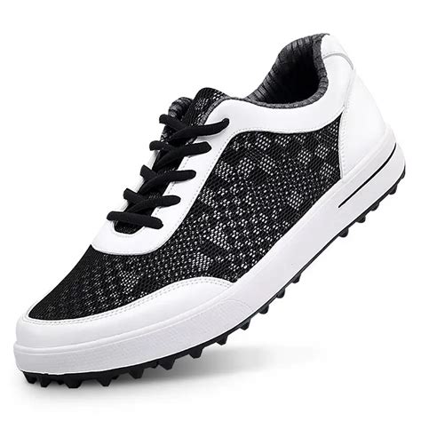 New Men Golf Shoe Mesh Sport Lace Up Walking Shoe Breathable Non Slip Black White Mens Golf