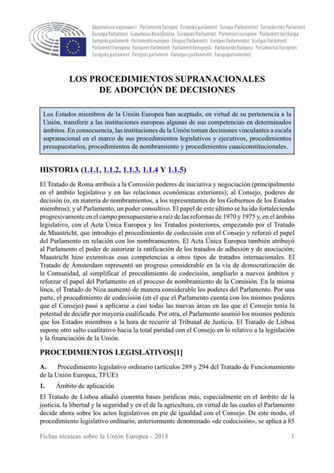 Pdf Los Procedimientos Supranacionales De Adopción De · Fichas Técnicas Sobre La Unión