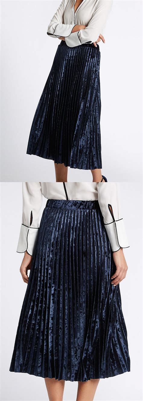 Mands Collection Velvet Pleated A Line Midi Skirt Skirts Winter Fashion Outfits Skirt Design