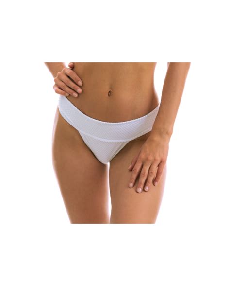 Białe Teksturowane Figi Do Bikini Z Szerokim Pasem Bottom Cloque Branco