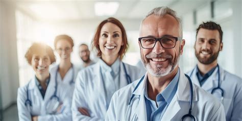 Premium AI Image | Portrait of a group of smiling doctors standing in a row