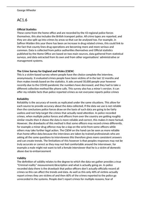 Criminology Unit 1 AC1 6 Controlled Assessment Model Answer Changing