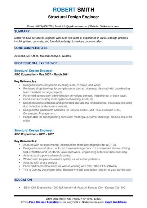 Structural Design Engineer Resume Samples | QwikResume