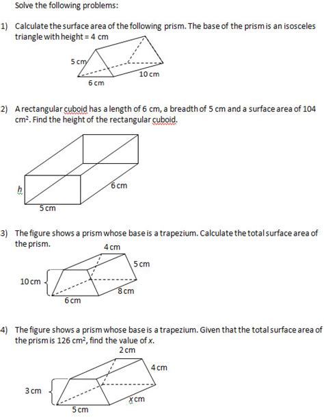 Surface Area And Volume Of Solids Worksheets