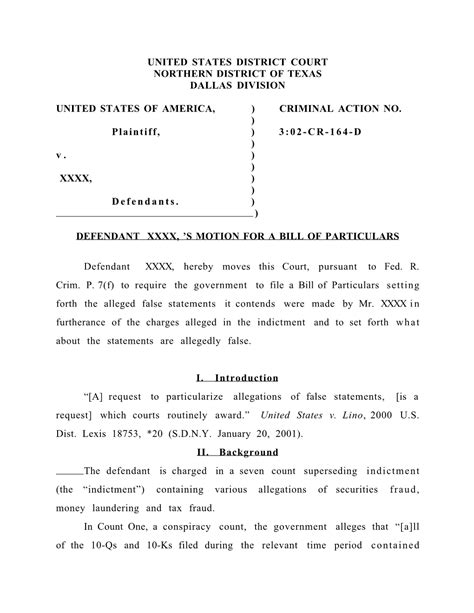 Motion For A Bill Of Particulars Docslib