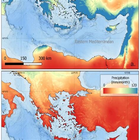 Precipitation regime of eastern Mediterranean during: a) winter months ...