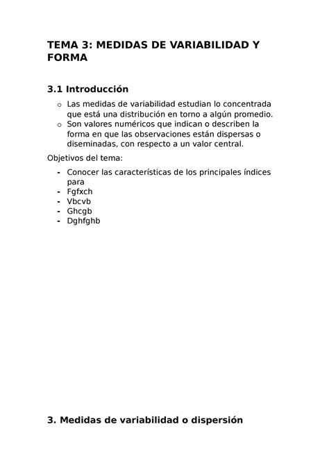 Tema 3 AnÁlisis De Datos Tema 3 Medidas De Variabilidad Y Forma 3 Introducción O Las Medidas